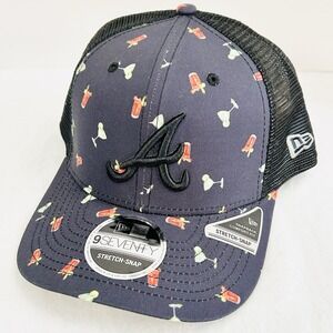 New Era Atlanta Braves Drink Pattern 9SEVENTY Stretch Snap Hat Cap Gray MLB